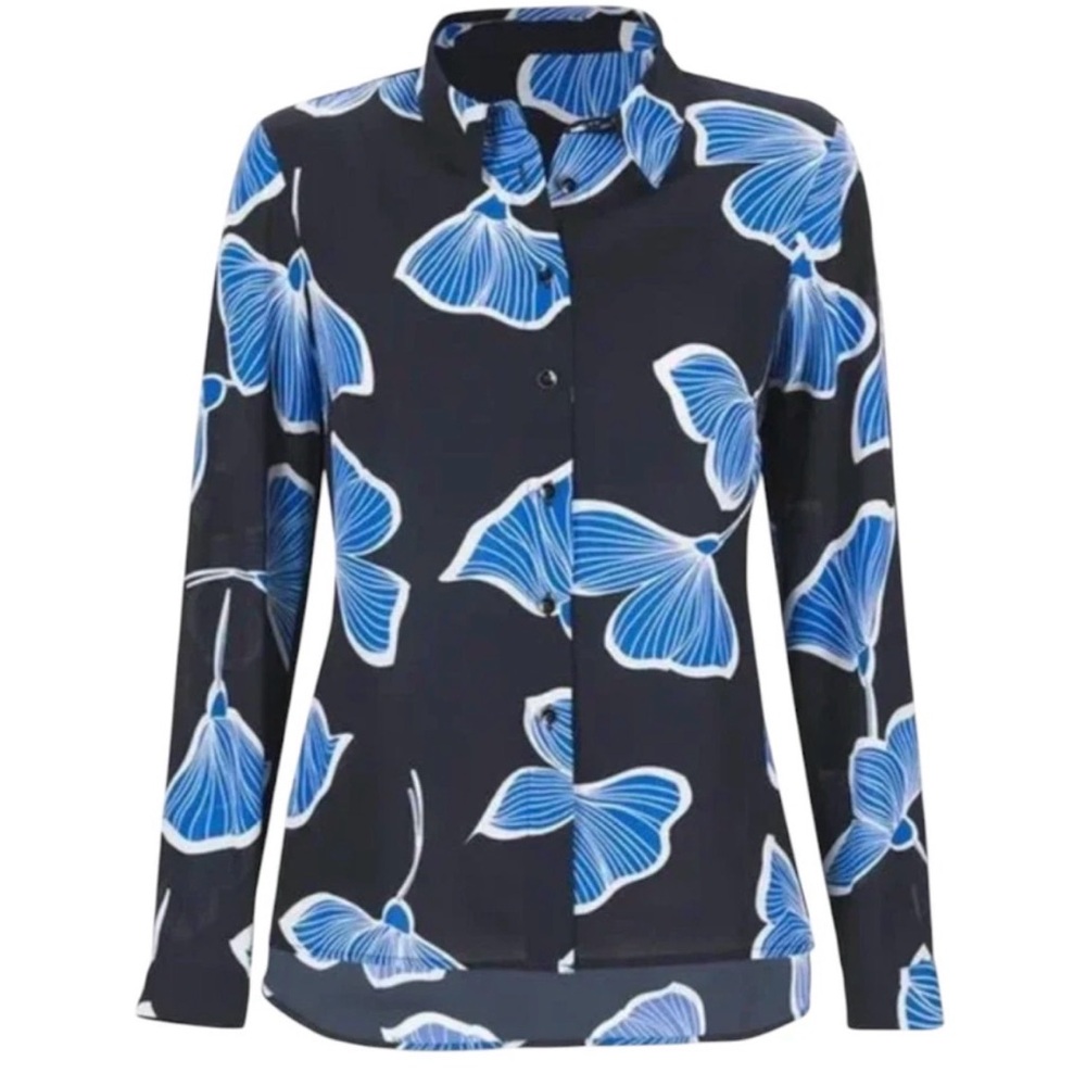 Like-new CAbi Navy floral Regal blouse #6080